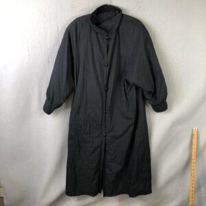 Jindo Furs Coat Womens M Gray Crinkle Nylon Long All Weather Oversized 80s